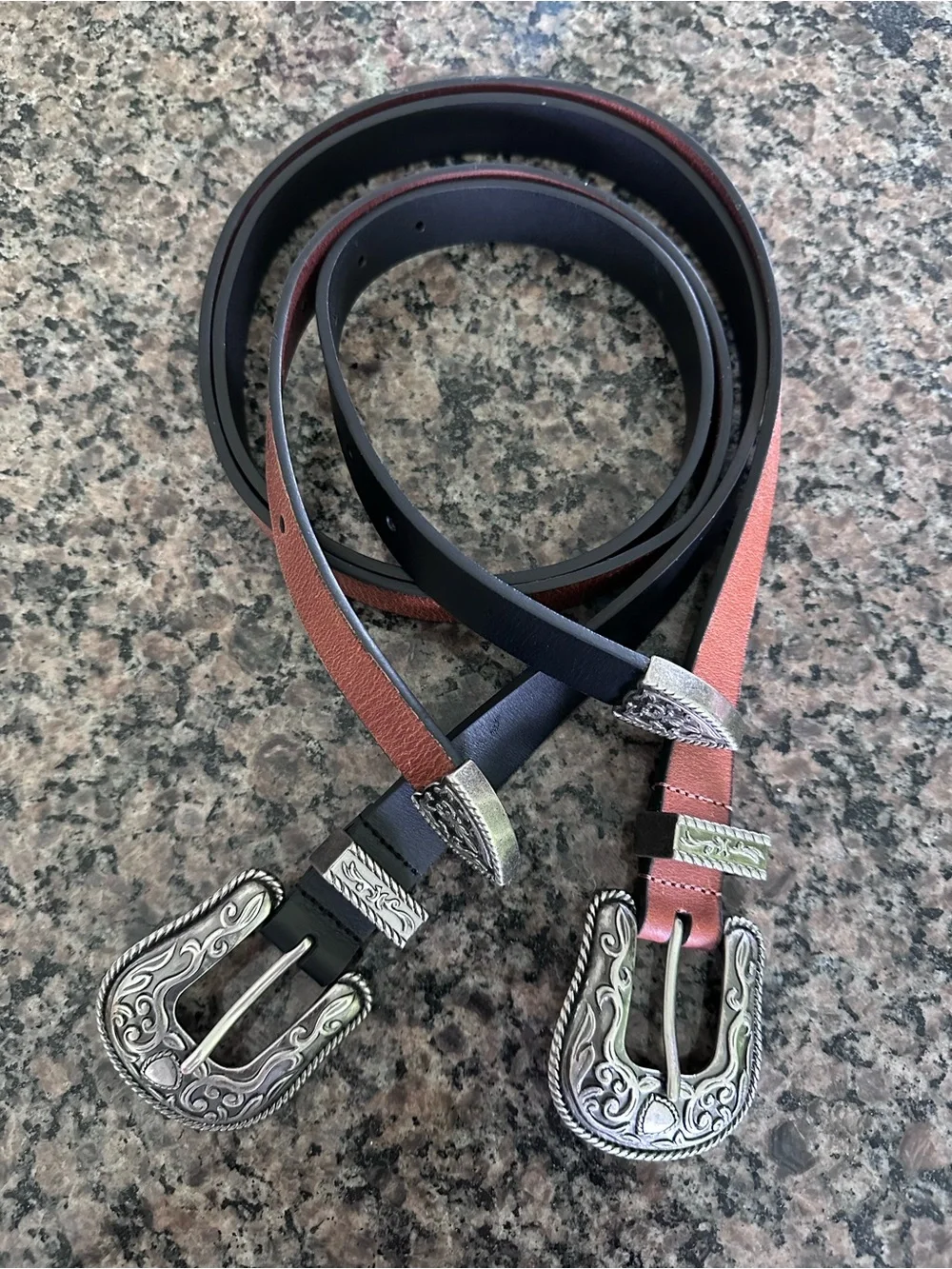 Lucky Brand Belts w/Ornate Silver Buckles Black & Brown Large fits sizes 12-14